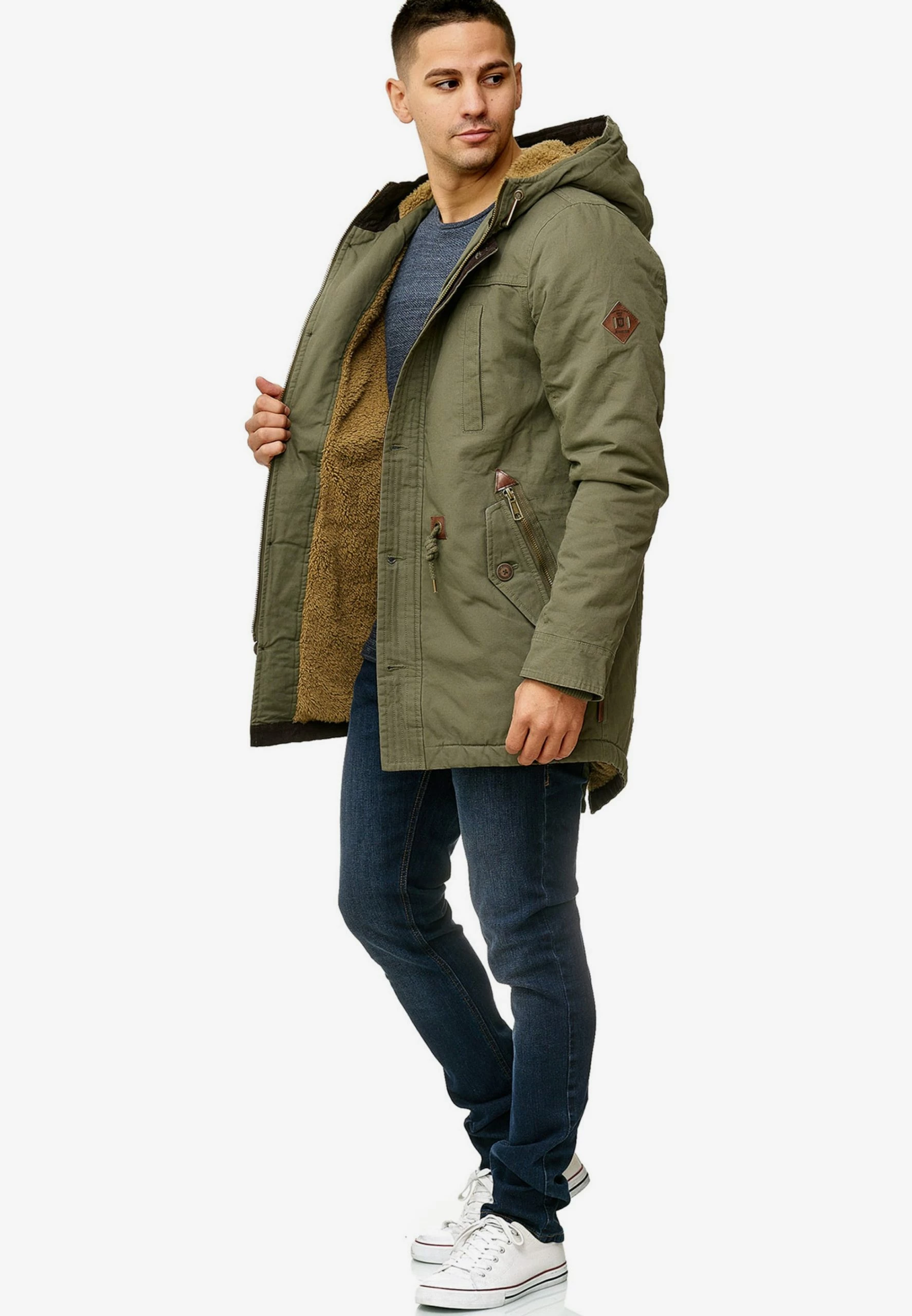 Indicode Jeans Parkas Winterparka Barge Heren Kaki - Afbeelding 5